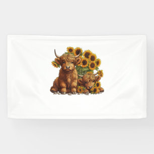 Niedliche schottische Hochlandkuh-Sonnenblumenmütt Banner
