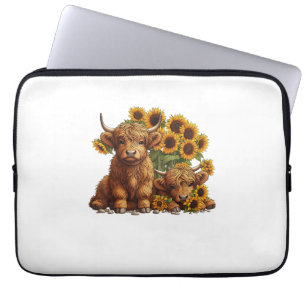 Niedliche schottische Hochlandkuh-Sonnenblumenmütt Laptopschutzhülle