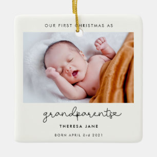 Niedliche Schrift Unsere ersten Weihnachten als Gr Keramikornament