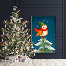 Niedliche Schüssel auf einem Weihnachtsbaumposter 