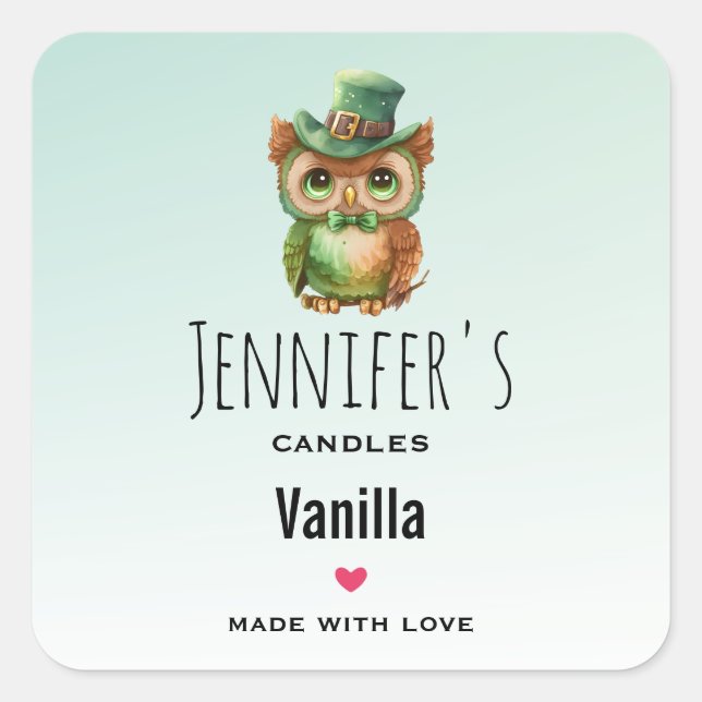 Niedliche Schüssel in einem "Green Top Hat Candle" Quadratischer Aufkleber (Vorderseite)