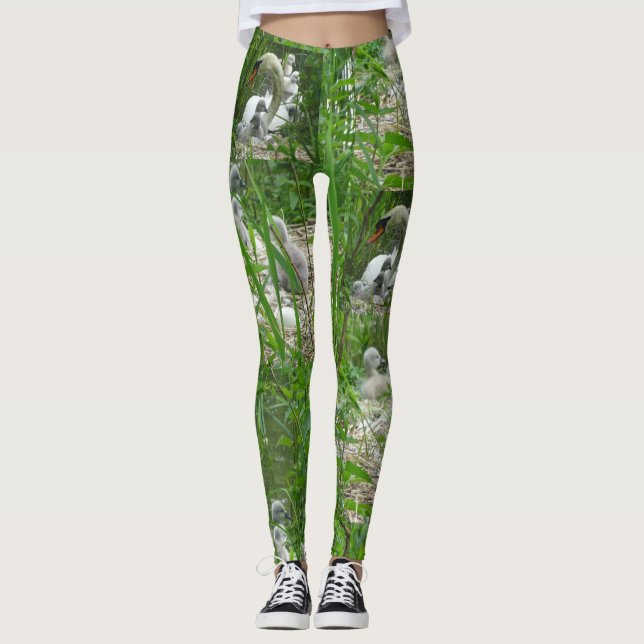 Niedliche Schwanenmuster Leggings (Vorderseite)