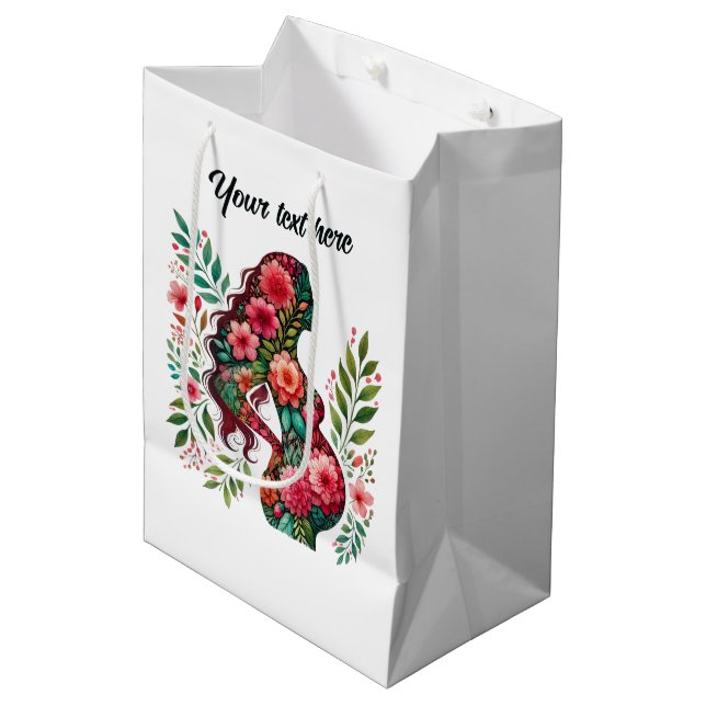 Niedliche schwangere Mama anpassbar Mittlere Geschenktüte (Vorderseite Schrägansicht)