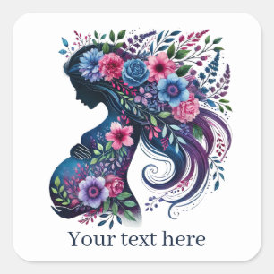 Niedliche schwangere Mommy fügen Text hinzu Quadratischer Aufkleber