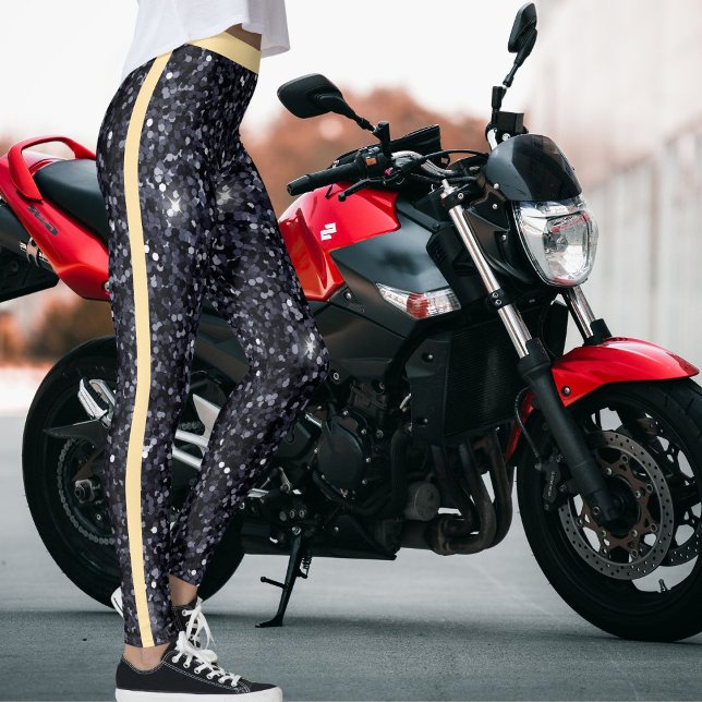 Niedliche Schwarz Beige Glitzern Glitzer Muster St Leggings (Von Creator hochgeladen)