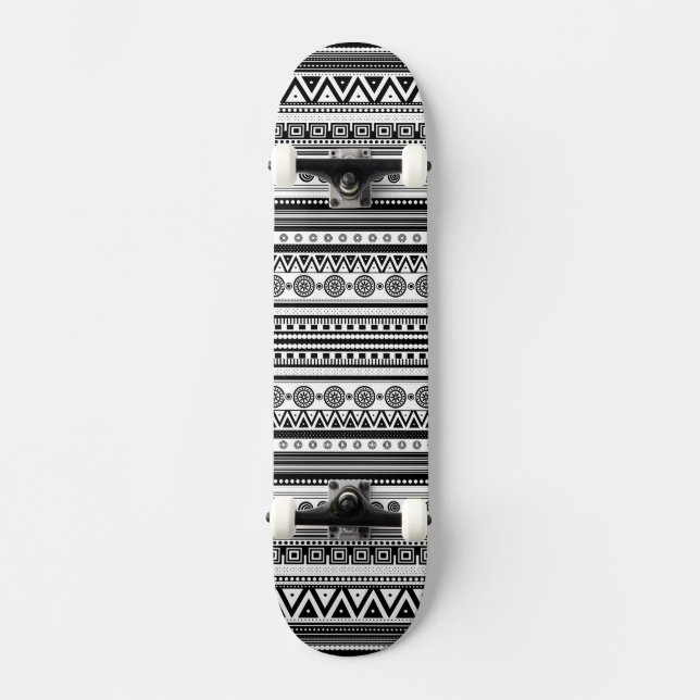 Niedliche, schwarz dekorierte Aztec-Textur Skateboard (Vorderseite)