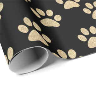 Niedliche Schwarz-Glitzer-Paw-Prints Heimtierliebh Geschenkpapier