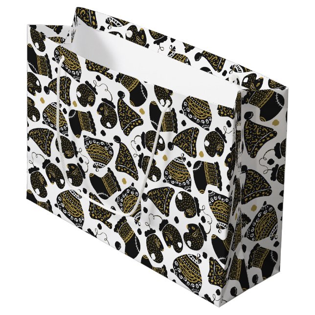 Niedliche Schwarz-Gold-Hasen und Zehn Weihnachten Große Geschenktüte (Vorderseite Schrägansicht)