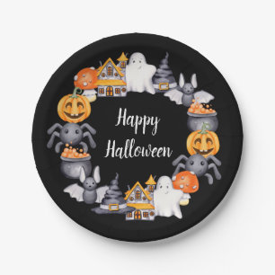 Niedliche Schwarz-Happy Halloween-Illustration Pappteller