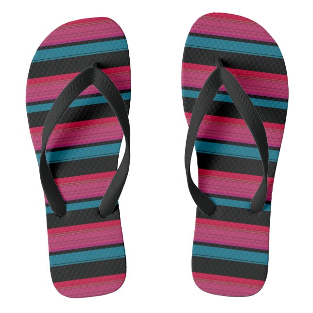 Niedliche schwarz-rosa Streifen Flip Flops (Fußbett)