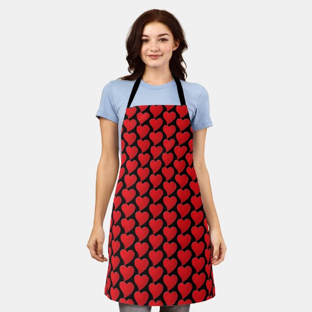 Niedliche Schwarz-Rot-Herzen Moderne Muster Chic Schürze (Getragen)