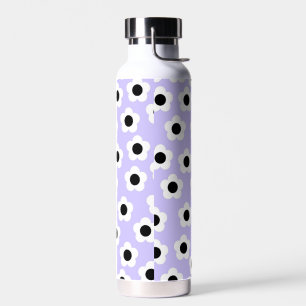Niedliche Schwarz-Weiß-Blume mit blauem Hintergrun Trinkflasche