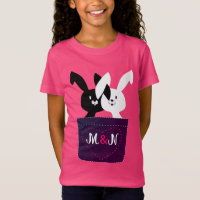 Niedliche Schwarz-Weiß-Bunne mit Monogramm-Cartoon