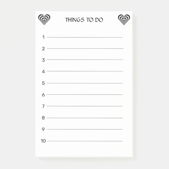 Niedliche Schwarz-Weiß-Herzen auf Weiß-Dingen zu t Post-it Klebezettel (Vorderseite)