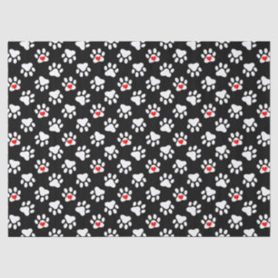 Niedliche Schwarz-Weiß-Hundepaws mit Herzmuster Seidenpapier