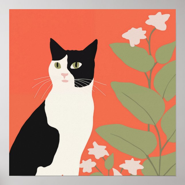 Niedliche Schwarz-Weiß-Katze Poster (Vorne)