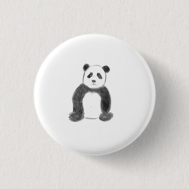 Niedliche Schwarz-Weiß-Panda-Skizze Button (Vorderseite)