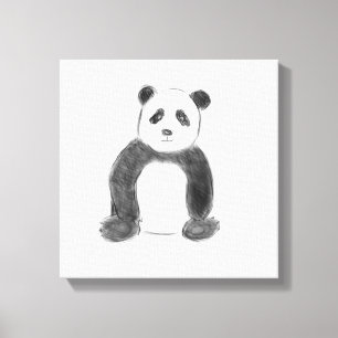 Niedliche Schwarz-Weiß-Panda-Skizze Leinwanddruck
