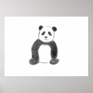 Niedliche Schwarz-Weiß-Panda-Skizze Poster
