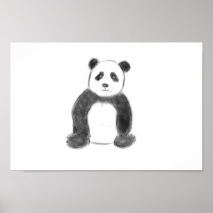 Niedliche Schwarz-Weiß-Panda-Skizze Poster