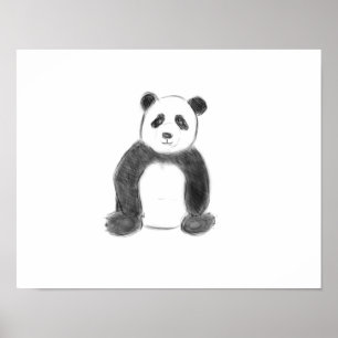 Niedliche Schwarz-Weiß-Panda-Skizze Poster