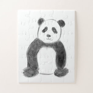 Niedliche Schwarz-Weiß-Panda-Skizze Puzzle