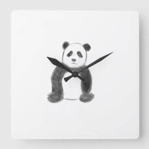 Niedliche Schwarz-Weiß-Panda-Skizze Quadratische Wanduhr