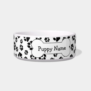 Niedliche Schwarz-Weiß-Paw-Prints Knotenname Bowl Napf