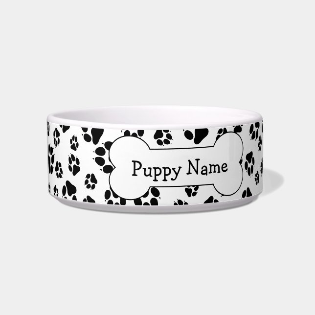 Niedliche Schwarz-Weiß-Paw-Prints Knotenname Bowl Napf (Links)