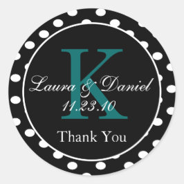 Niedliche Schwarz-weiße Aquamarine Monogramm-Gastg Runder Aufkleber