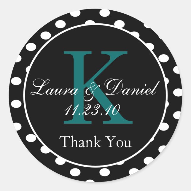 Niedliche Schwarz-weiße Aquamarine Monogramm-Gastg Runder Aufkleber (Vorderseite)