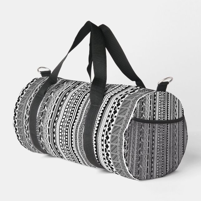 Niedliche Schwarz-weiße Aztec-Muster Duffle Bag (Rechte Ecke)