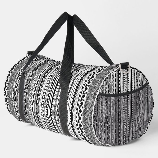 Niedliche Schwarz-weiße Aztec-Muster Duffle Bag (Rechte Ecke)