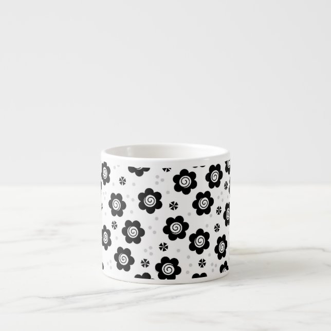 Niedliche Schwarz-weiße Blume Espresso Tasse (Vorderseite)