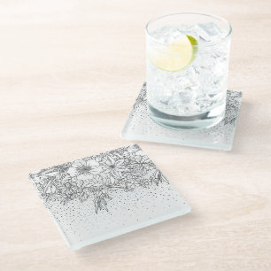 Niedliche Schwarz-weiße Blumendoodles und Konfett Glasuntersetzer