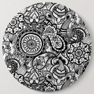 Niedliche Schwarz-weiße Blumenpfeife Button