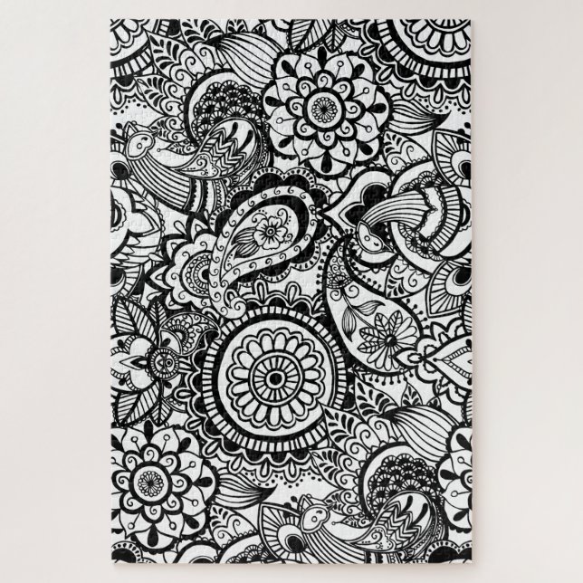 Niedliche Schwarz-weiße Blumenpfeife Puzzle (Vertikal)