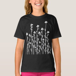 Niedliche Schwarz-weiße Doodle-Wildblumen T-Shirt