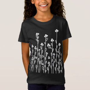Niedliche Schwarz-weiße Doodle-Wildblumen T-Shirt