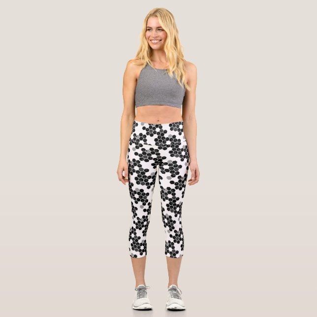 Niedliche Schwarz-weiße Halsdatenmuster Capri Leggings (Vorderseite)