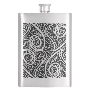 Niedliche Schwarz-weiße Herzen Liebe Hintergrund D Flachmann