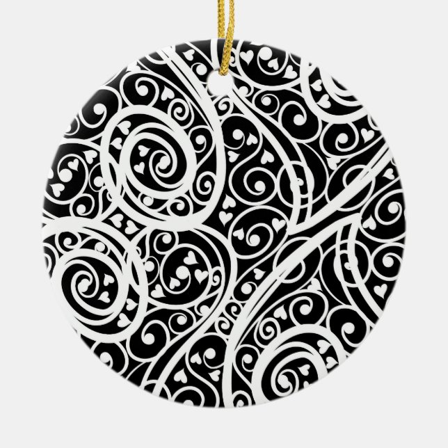 Niedliche Schwarz-weiße Herzen Liebe Hintergrund D Keramik Ornament (Vorne)