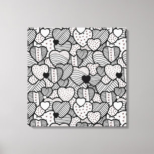 Niedliche Schwarz-weiße Herzmuster Leinwanddruck