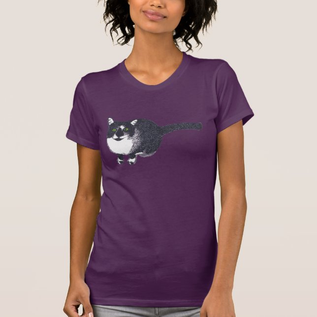 Niedliche Schwarz-weiße Katze in Pointillismus Tsh T-Shirt (Vorderseite)