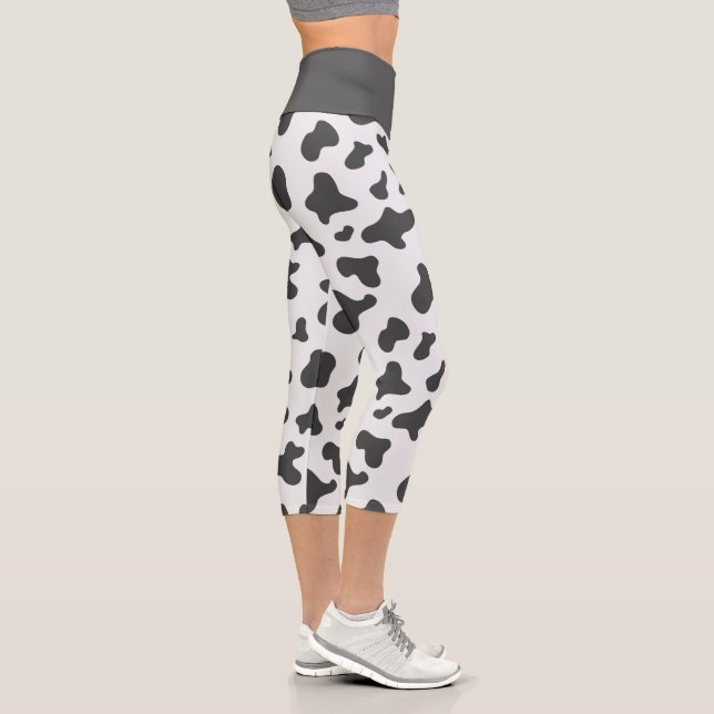 Niedliche Schwarz-weiße Kuh Druck Gepunktet Cowhid Capri Leggings (Rechts)
