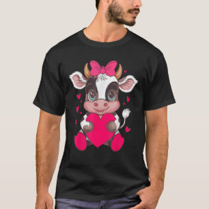Niedliche Schwarz-weiße Kuh Holding Herz Pink Coqu T-Shirt