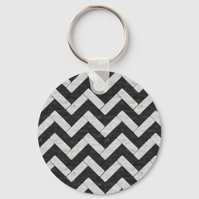 Niedliche Schwarz-weiße Marmorstreifen werfen Deck Schlüsselanhänger (Vorderseite)