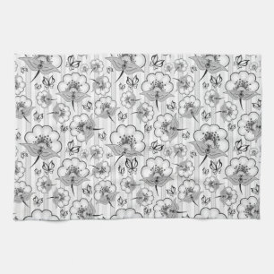 Niedliche Schwarz-weiße nahtlose Blume Handtuch