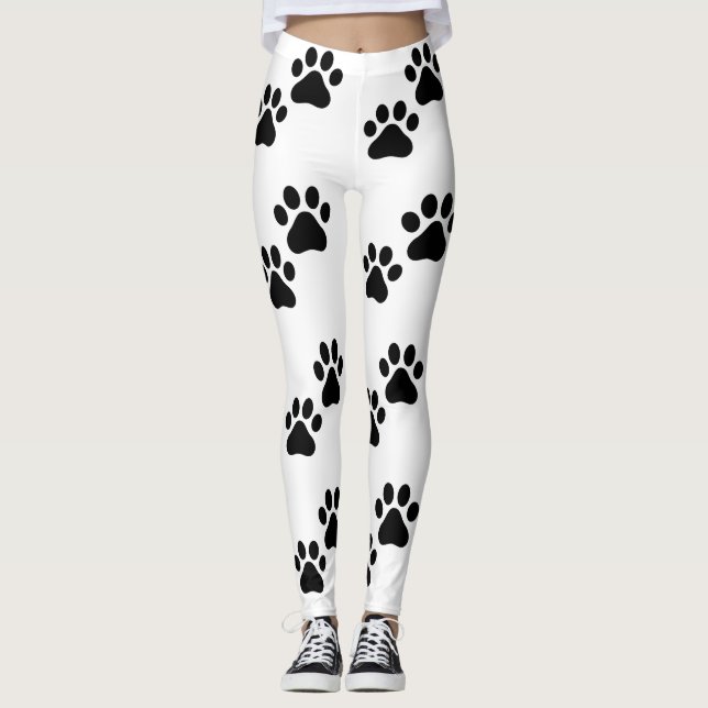 Niedliche Schwarz-weiße Paw-Prints Leggings (Vorderseite)