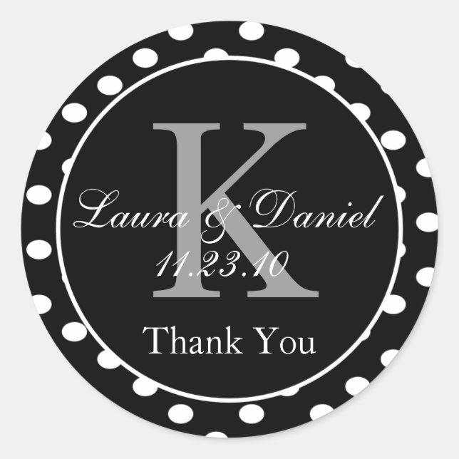 Niedliche Schwarz-weiße Polka Dots Monogramm Gefäl Runder Aufkleber (Vorderseite)